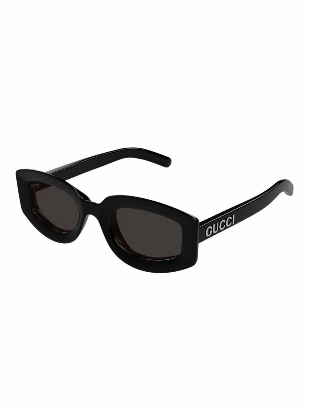 Gucci Black Rounded Rectangular Sunglasses with Logo Temples